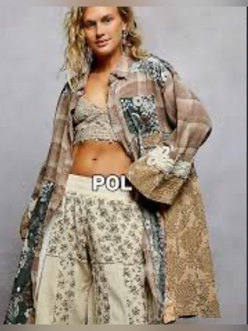 POL Neutral Beige and Cream Home Accent Textile Duster Shirt/Jacket Medium - Picture 4 of 13